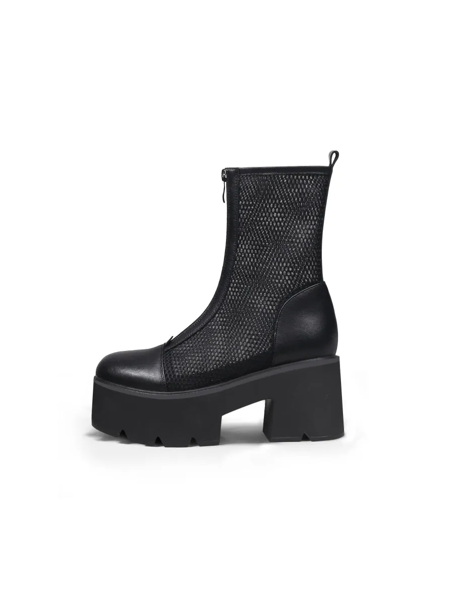 Lallie Black Mesh Chunky Heel Boot