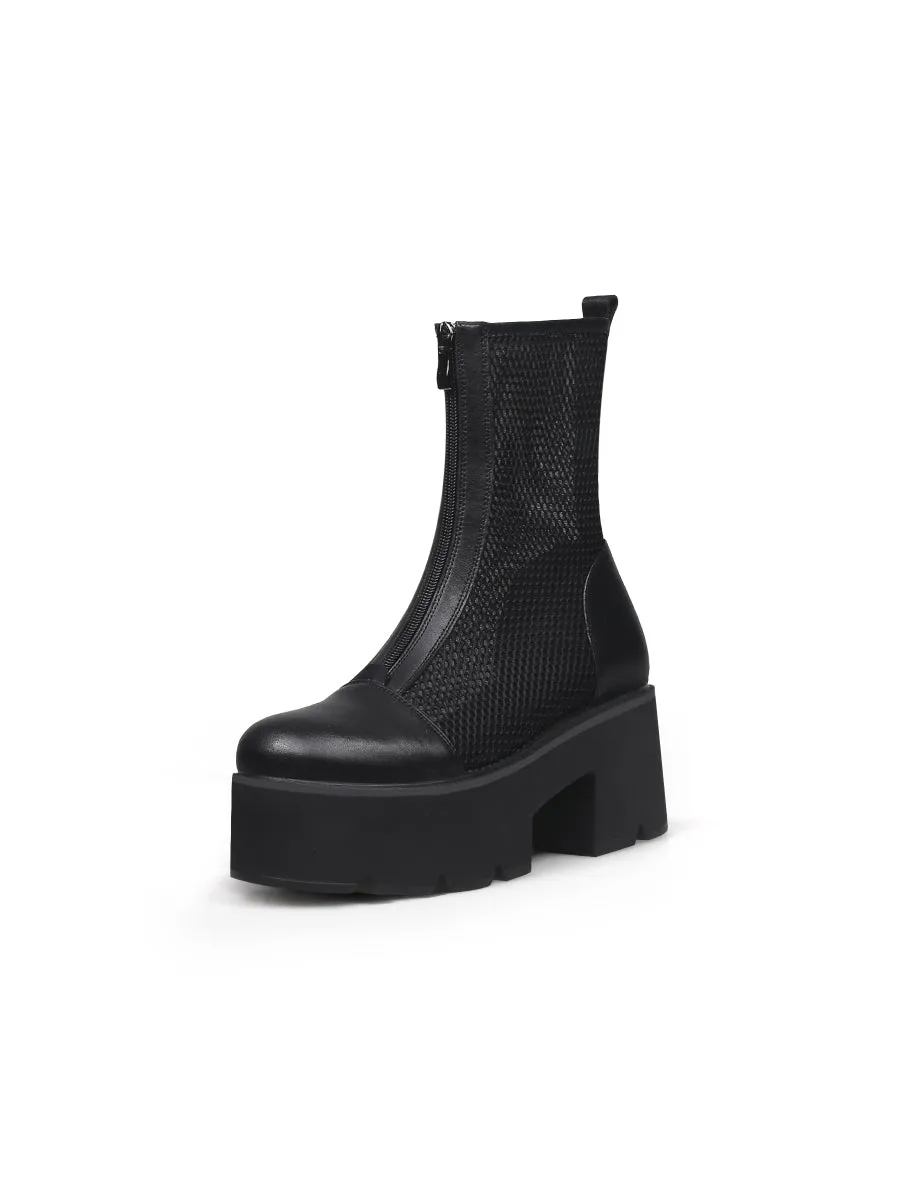 Lallie Black Mesh Chunky Heel Boot