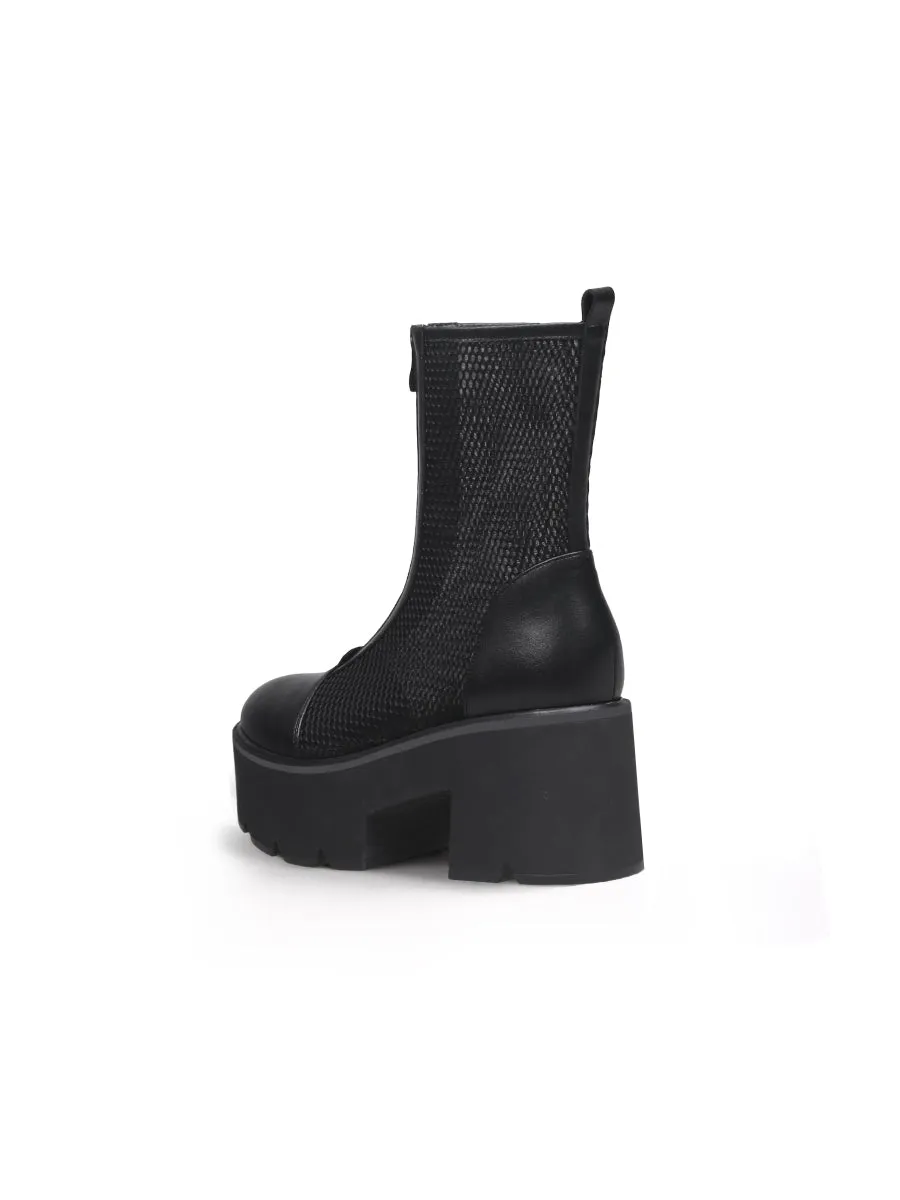 Lallie Black Mesh Chunky Heel Boot