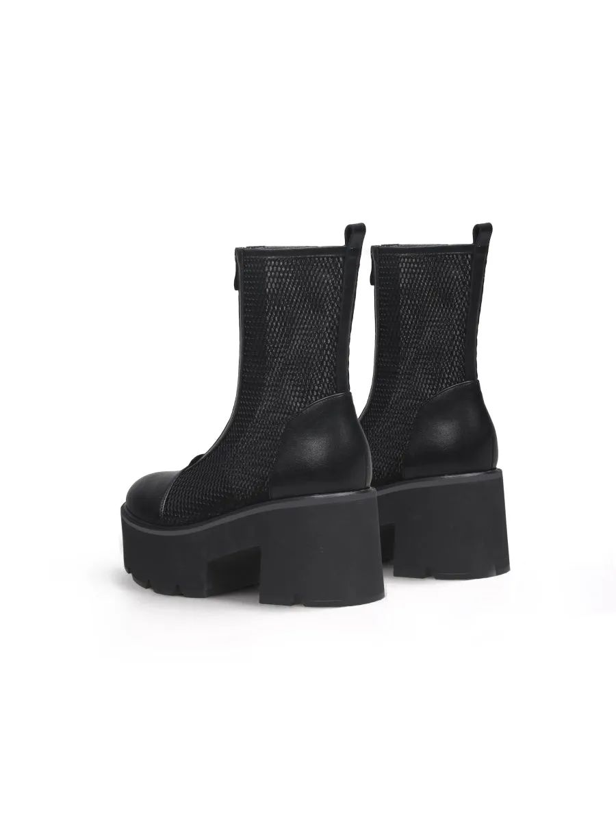 Lallie Black Mesh Chunky Heel Boot