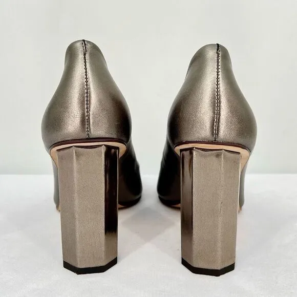 Louise et Cie Landon Gunmetal Leather Metallic Column Heel Pointed Toe Pumps 8.5