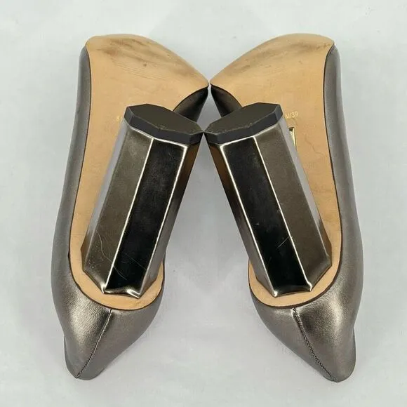 Louise et Cie Landon Gunmetal Leather Metallic Column Heel Pointed Toe Pumps 8.5