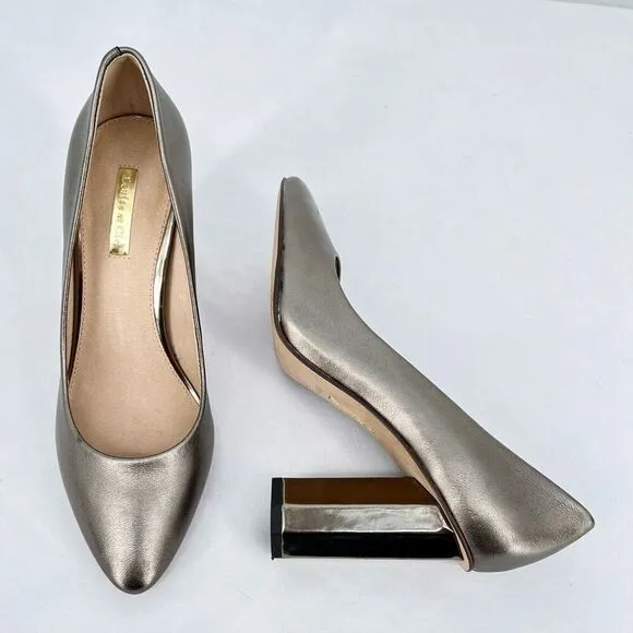 Louise et Cie Landon Gunmetal Leather Metallic Column Heel Pointed Toe Pumps 8.5