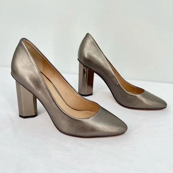 Louise et Cie Landon Gunmetal Leather Metallic Column Heel Pointed Toe Pumps 8.5