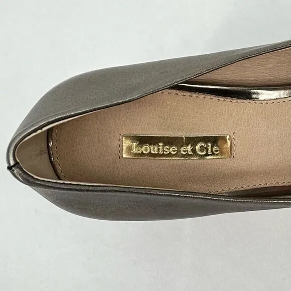 Louise et Cie Landon Gunmetal Leather Metallic Column Heel Pointed Toe Pumps 8.5