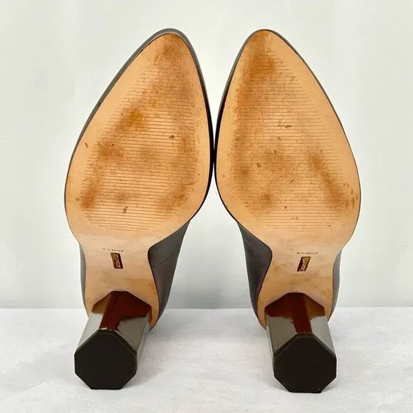Louise et Cie Landon Gunmetal Leather Metallic Column Heel Pointed Toe Pumps 8.5