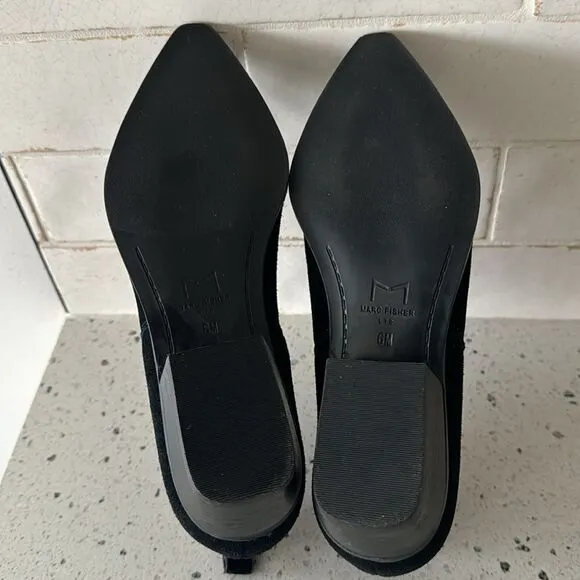 MARC FISHER LTD Black Suede Leather Ankle Booties Pointed Toe Pull On Size 6 EUC