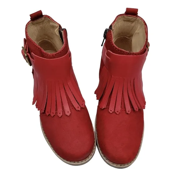 Marc Joseph | NIB Green Point Red Nubuck Fringe Leather Ankle Booties Girl's 11