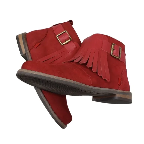 Marc Joseph | NIB Green Point Red Nubuck Fringe Leather Ankle Booties Girl's 11