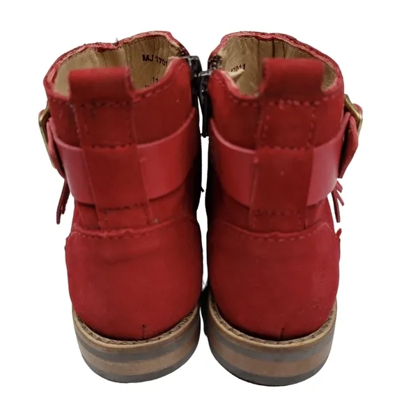 Marc Joseph | NIB Green Point Red Nubuck Fringe Leather Ankle Booties Girl's 11