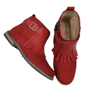 Marc Joseph | NIB Green Point Red Nubuck Fringe Leather Ankle Booties Girl's 11