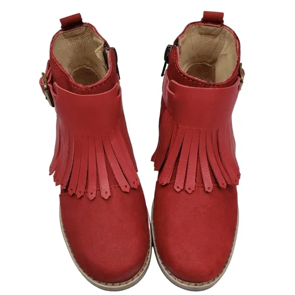 Marc Joseph | NIB Green Point Red Nubuck Fringe Leather Ankle Booties Girl's 11