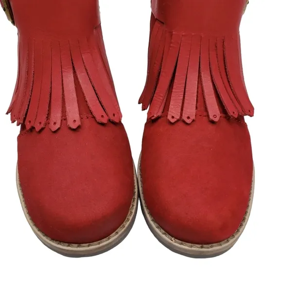 Marc Joseph | NIB Green Point Red Nubuck Fringe Leather Ankle Booties Girl's 11