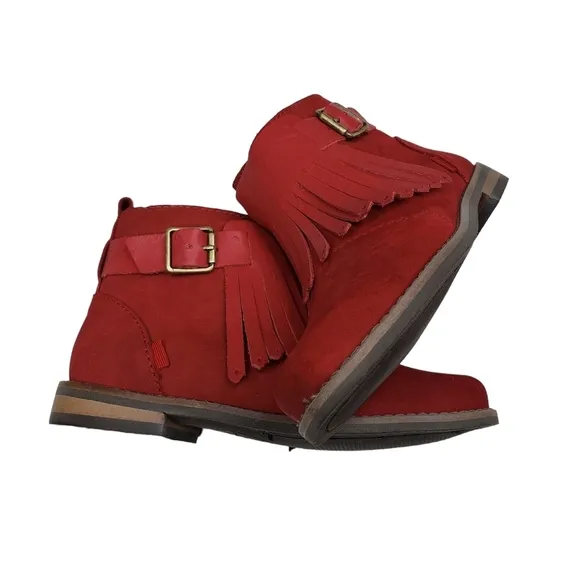 Marc Joseph | NIB Green Point Red Nubuck Fringe Leather Ankle Booties Girl's 11