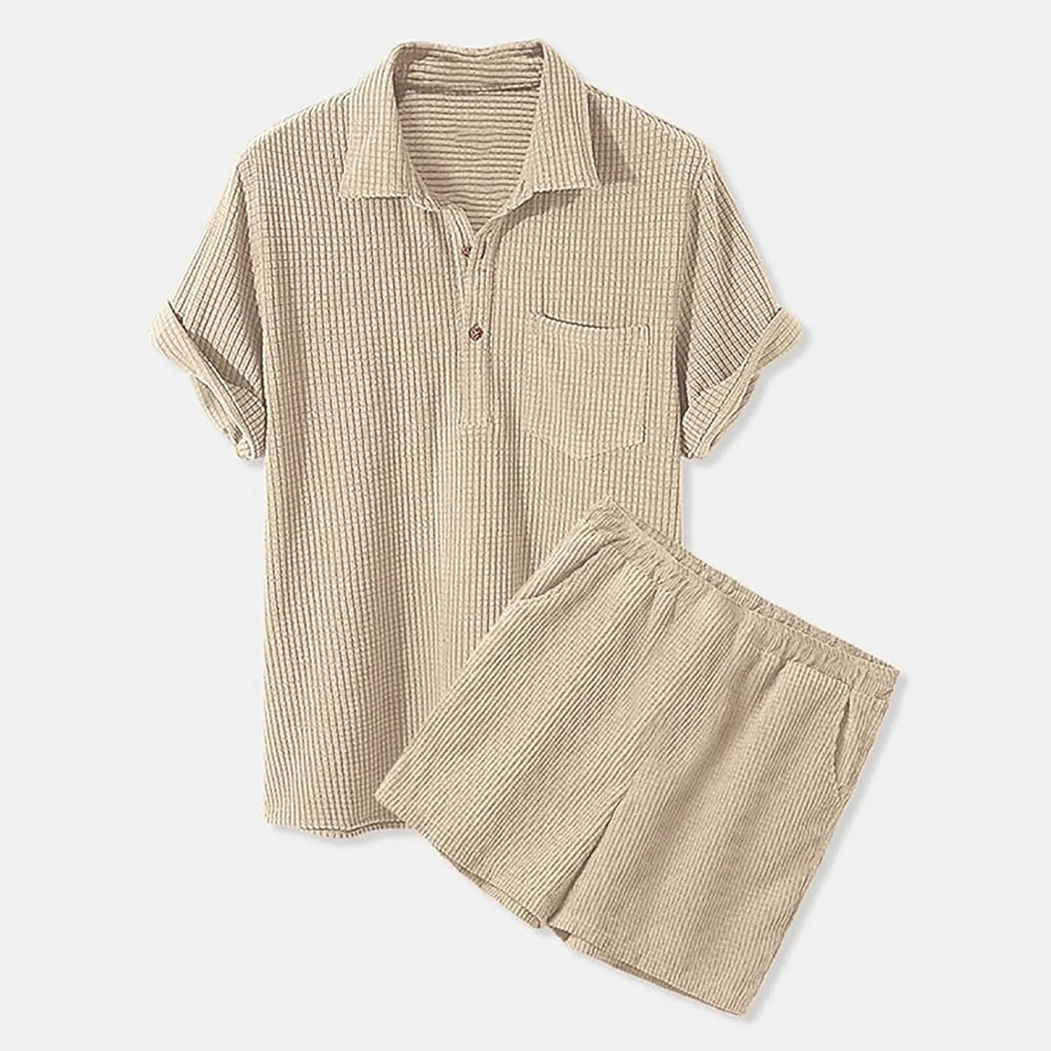 Marco – Men's Casual Loose Plaid  Shirt & Shorts Set