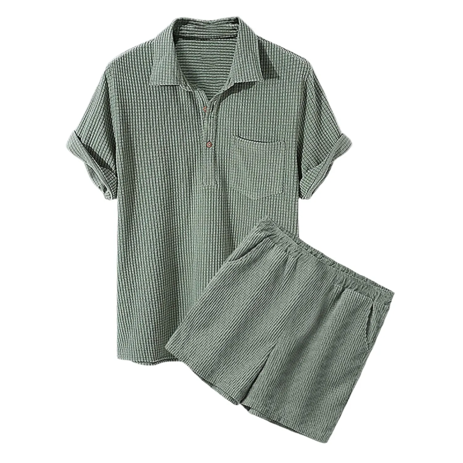 Marco – Men's Casual Loose Plaid  Shirt & Shorts Set