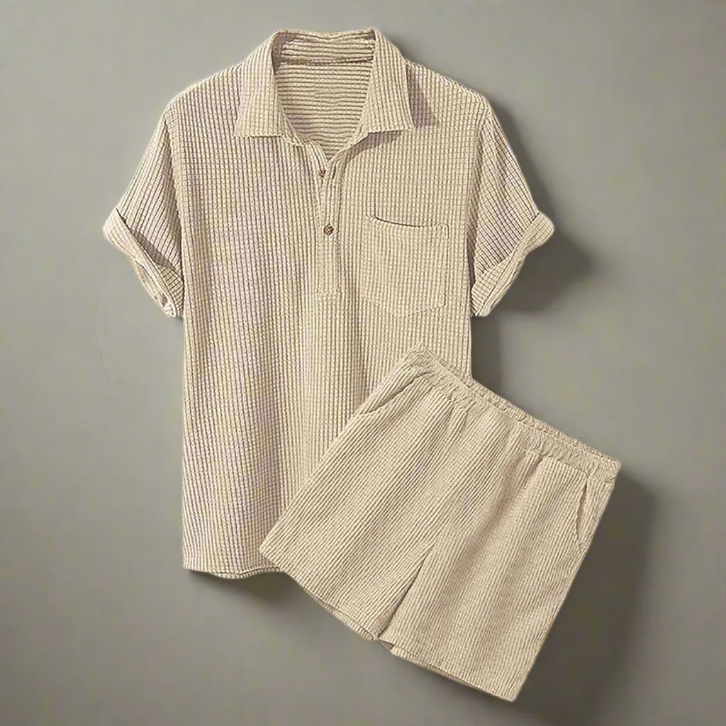 Marco – Men's Casual Loose Plaid  Shirt & Shorts Set
