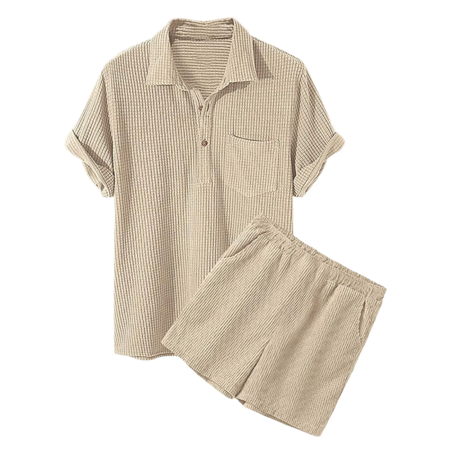 Marco – Men's Casual Loose Plaid  Shirt & Shorts Set