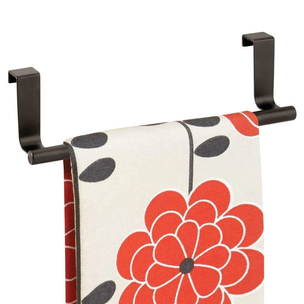 mDesign Decorative Metal Kitchen Over Cabinet Towel Bar - Hang on Inside or Outside of Doors, Storage and Display Rack for Hand, Dish, and Tea Towels - 9" Wide, 8 Pack - Bronze