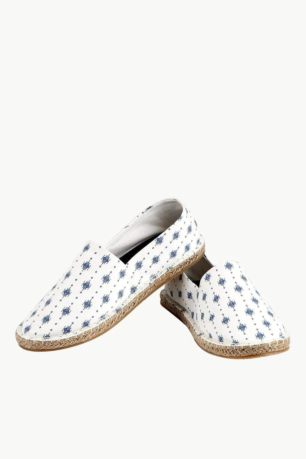 Men's Ethnic Print White Espadrilles