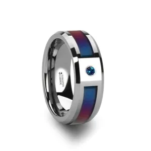 Men's Tungsten Ring Blue/Purple Color Changing Inlay And Alexandrite Setting 8mm