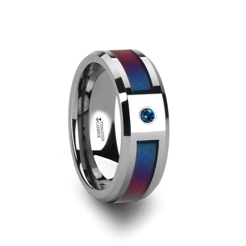 Men's Tungsten Ring Blue/Purple Color Changing Inlay And Alexandrite Setting 8mm