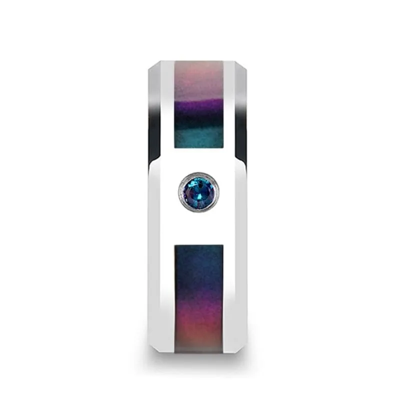 Men's Tungsten Ring Blue/Purple Color Changing Inlay And Alexandrite Setting 8mm