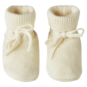 Merino Knit Drawstring Booties - Natural
