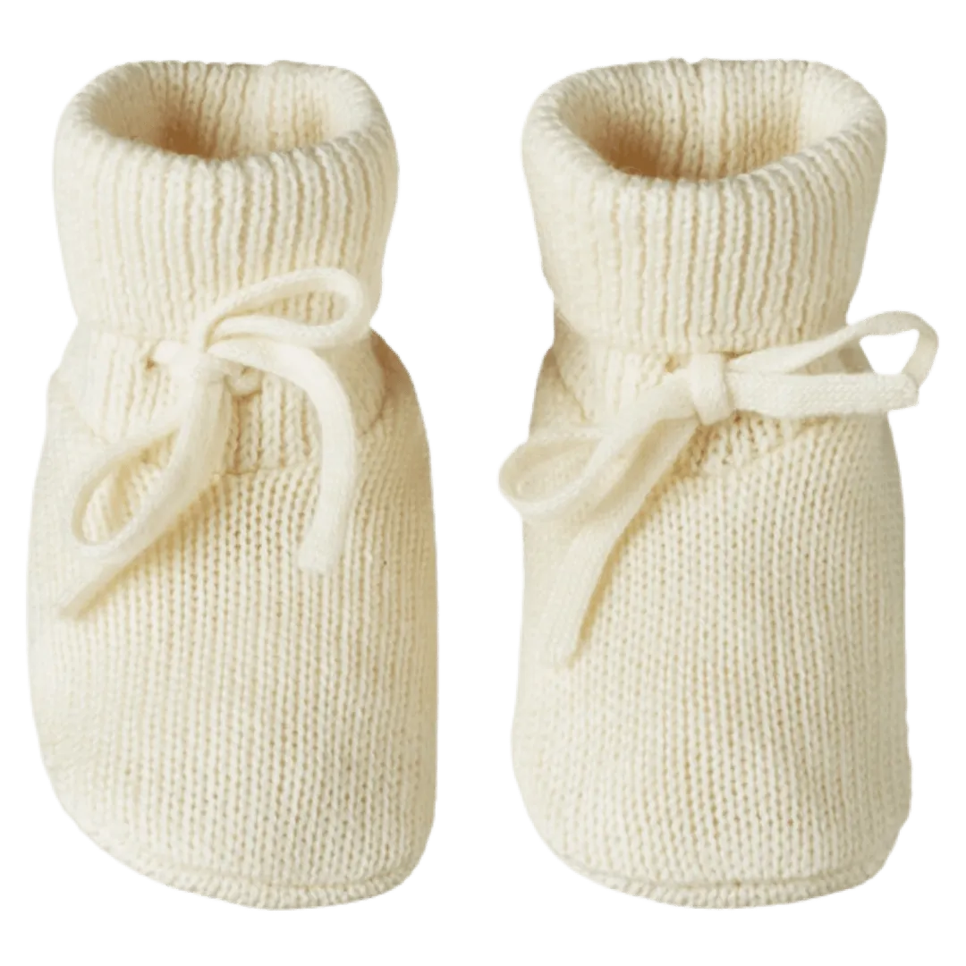Merino Knit Drawstring Booties - Natural