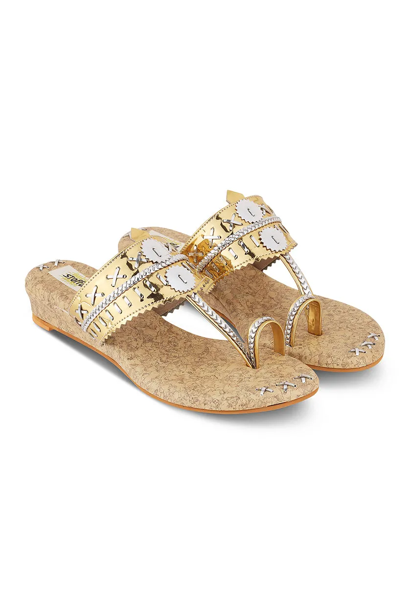 Metallic Weave 1 Inch K Flats Gold