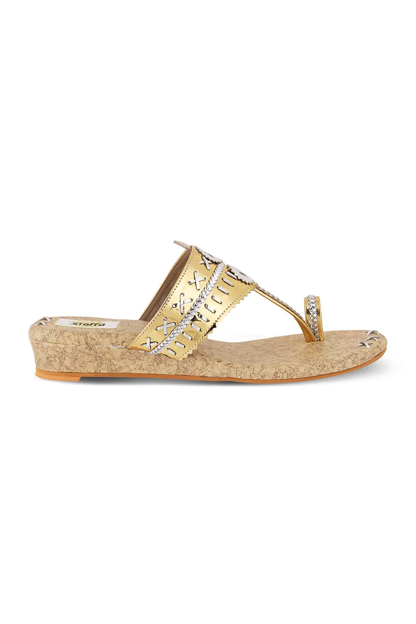 Metallic Weave 1 Inch K Flats Gold