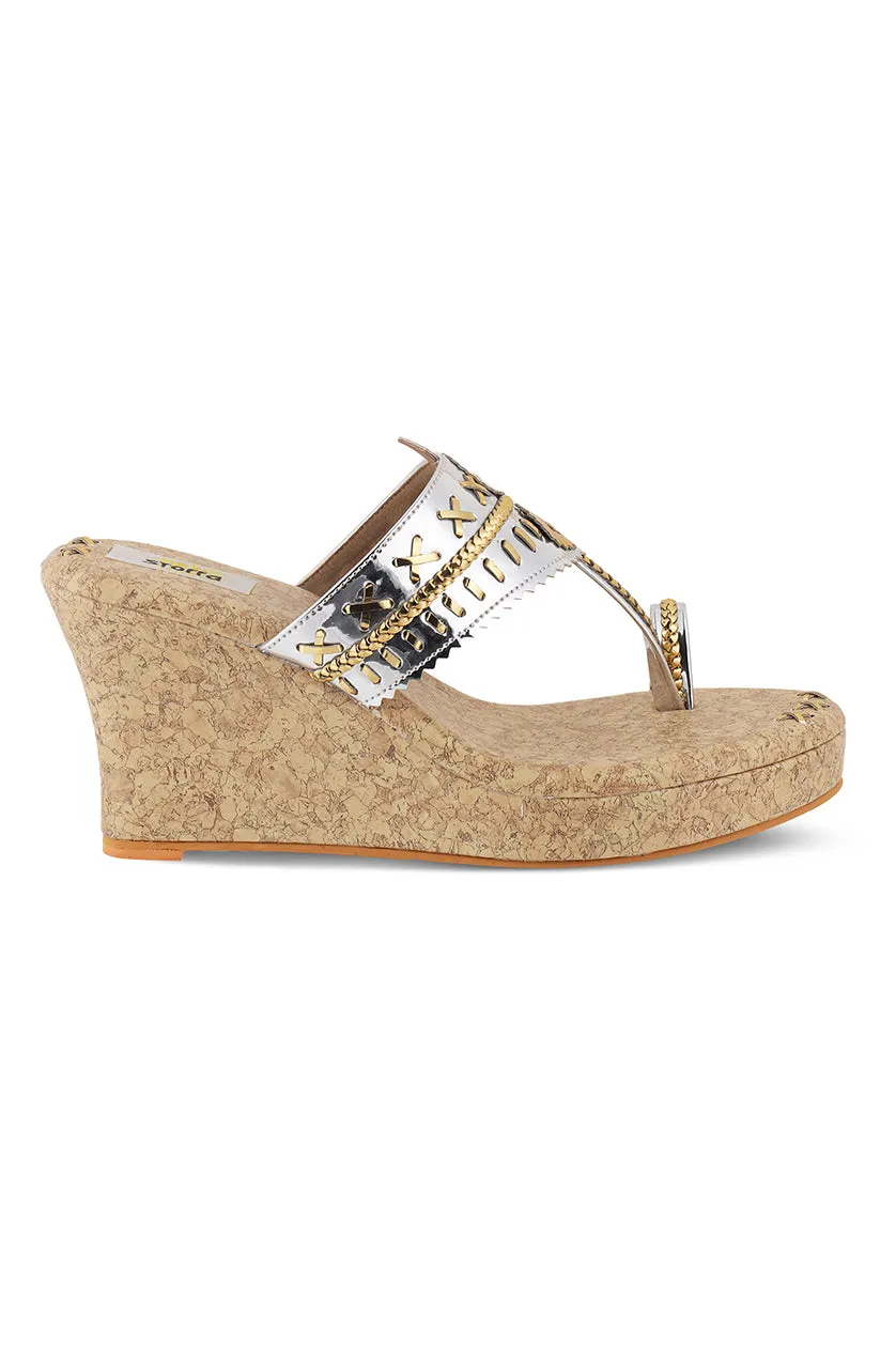 Metallic Weave High K Wedge Silver