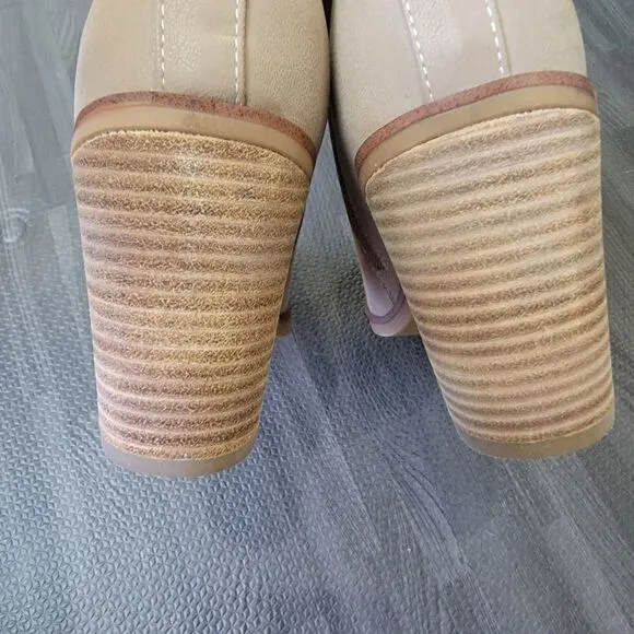 MIA Womens Beige Back Pull Tab Padded Erik Almond Toe Block Heel Booties 8 M