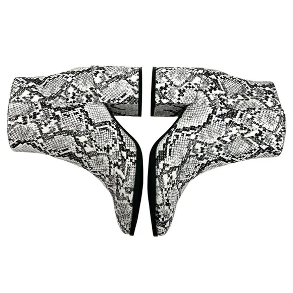 Mix No.6 Benisa White &amp; Black Snake Print Vegan Block Heel Square Toe Boots 8.5