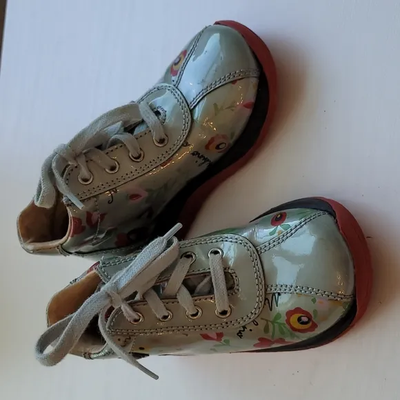 Moschino Ankle High Bootie Green Floral Size 24/6