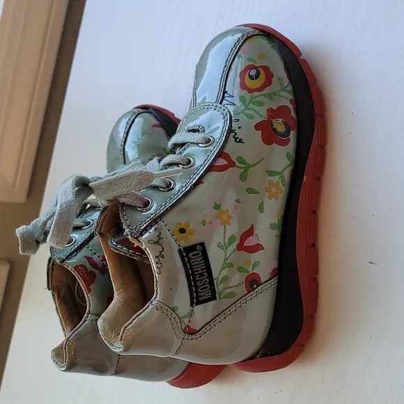 Moschino Ankle High Bootie Green Floral Size 24/6