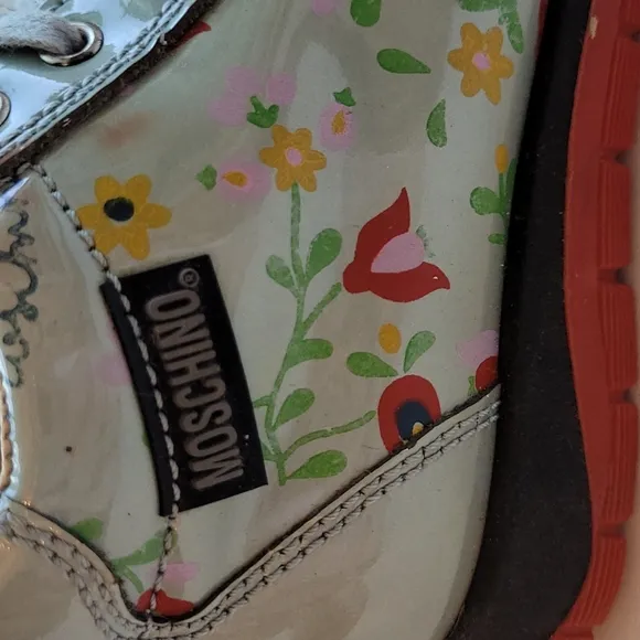 Moschino Ankle High Bootie Green Floral Size 24/6