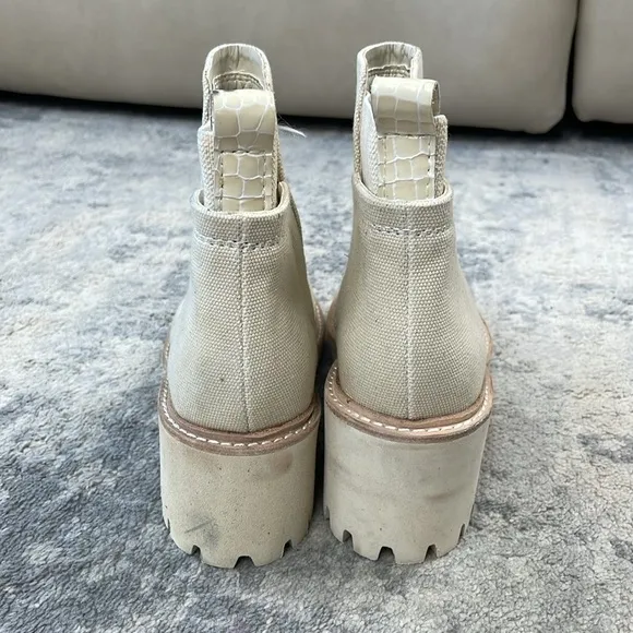 New Dolce Vita Huey Booties Ankle Boot Cream Sandstone Canvas Sz 6