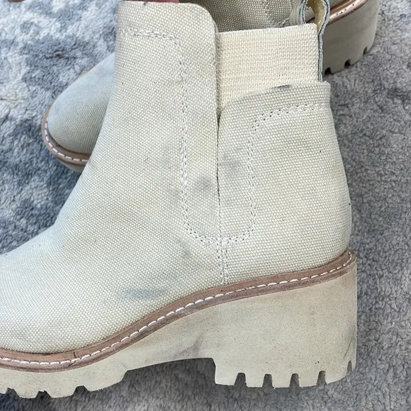New Dolce Vita Huey Booties Ankle Boot Cream Sandstone Canvas Sz 6