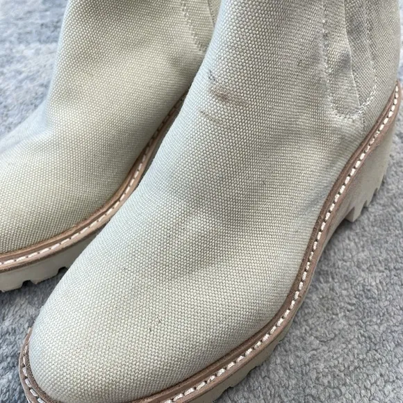 New Dolce Vita Huey Booties Ankle Boot Cream Sandstone Canvas Sz 6