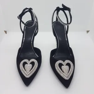 New Gianni Bini Annika Suede Rhinestone Heart Pointed Toe Pumps Sz 6.5