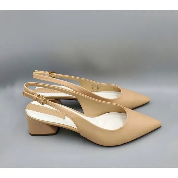 NIB Franco Sarto Racer Slingback Pumps Block Heel Nude Size Women's US Size 9M