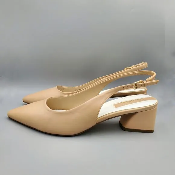 NIB Franco Sarto Racer Slingback Pumps Block Heel Nude Size Women's US Size 9M