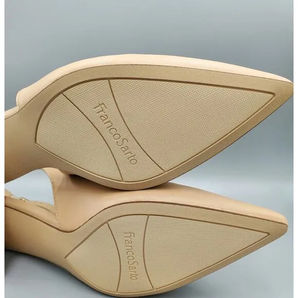 NIB Franco Sarto Racer Slingback Pumps Block Heel Nude Size Women's US Size 9M