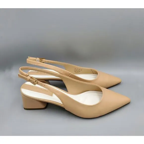 NIB Franco Sarto Racer Slingback Pumps Block Heel Nude Size Women's US Size 9M