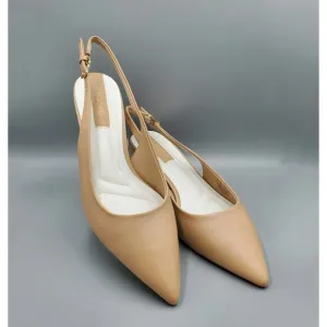 NIB Franco Sarto Racer Slingback Pumps Block Heel Nude Size Women's US Size 9M