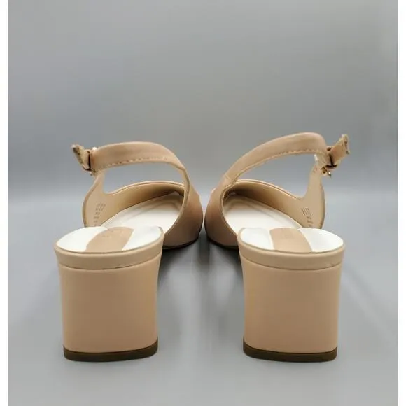 NIB Franco Sarto Racer Slingback Pumps Block Heel Nude Size Women's US Size 9M