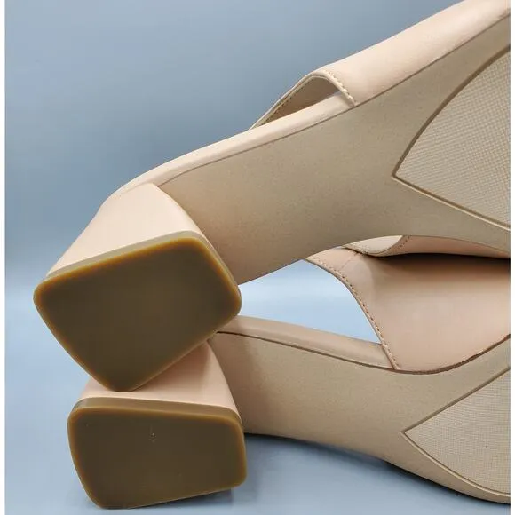 NIB Franco Sarto Racer Slingback Pumps Block Heel Nude Size Women's US Size 9M