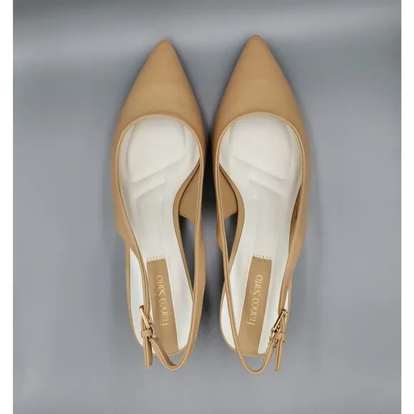 NIB Franco Sarto Racer Slingback Pumps Block Heel Nude Size Women's US Size 9M
