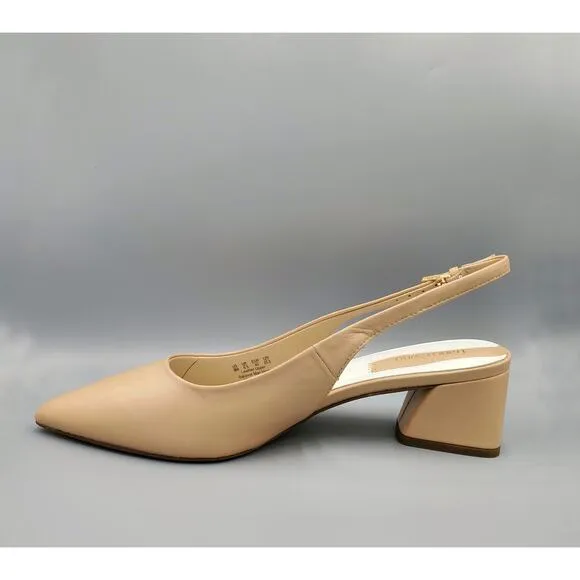 NIB Franco Sarto Racer Slingback Pumps Block Heel Nude Size Women's US Size 9M